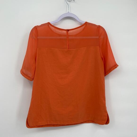 Promod Round Mesh Neck Short Sleeve Blouse Orange Women's Size 6 - Picture 7 of 9